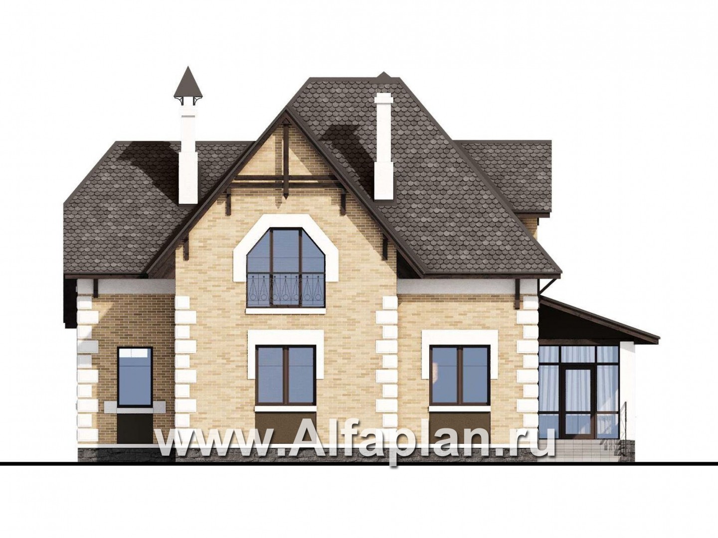 Проекты домов Альфаплан - «Клио» - классический коттедж с красивым эркером - изображение фасада №4