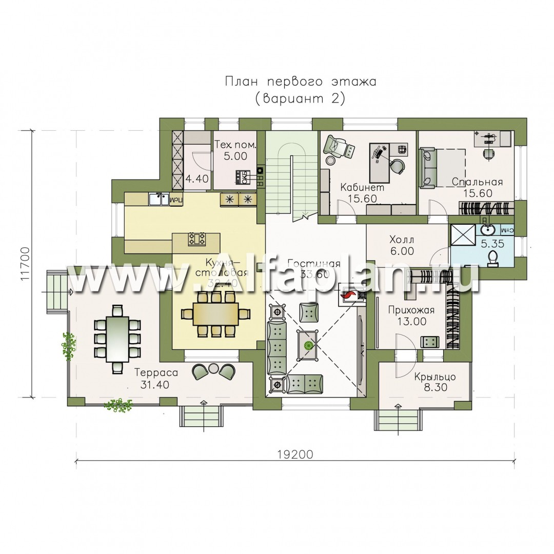 Проекты домов Альфаплан - «Арно» - классический особняк с двусветной столовой - план проекта №3