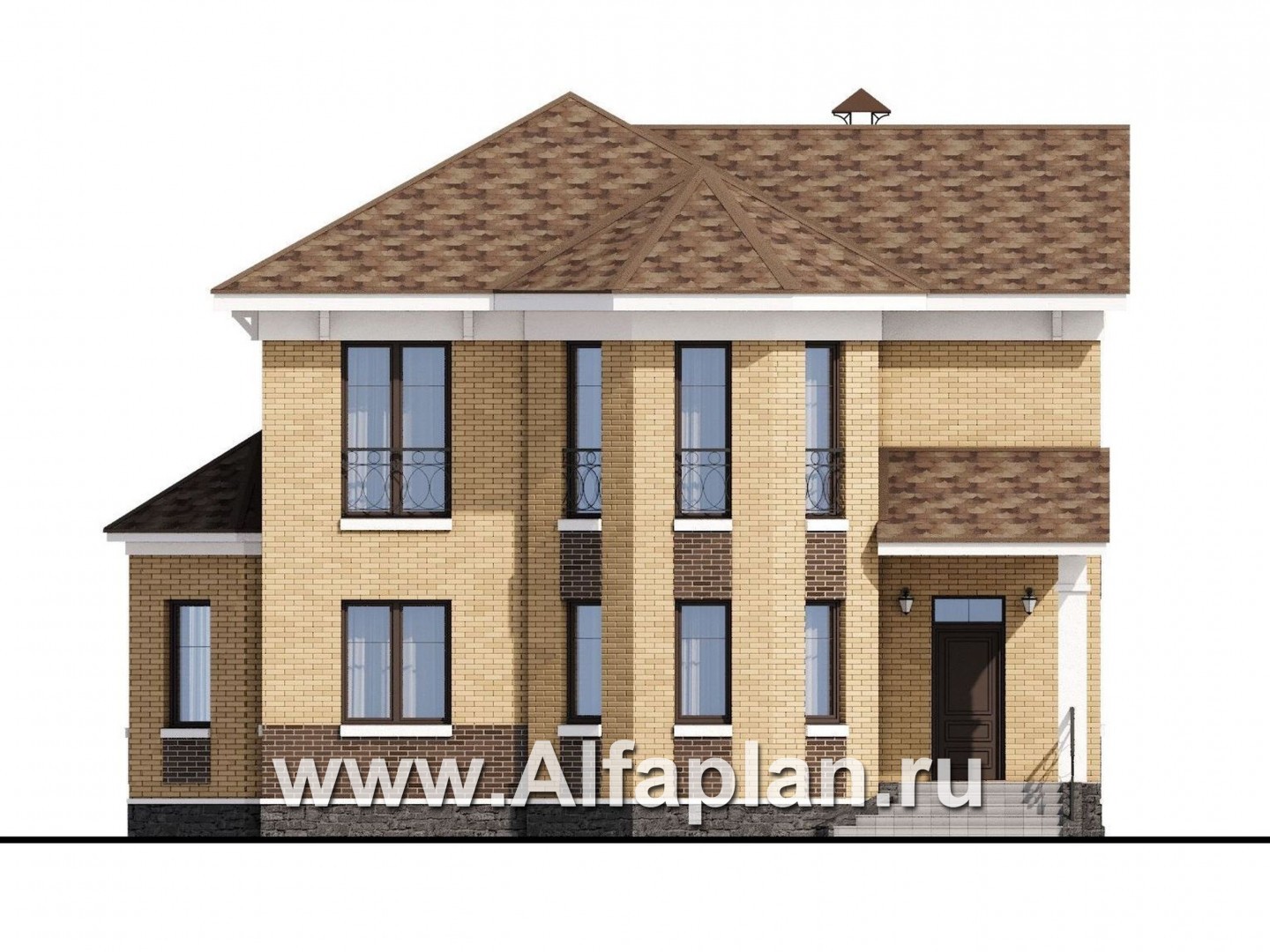 Проекты домов Альфаплан - «Классика»- двухэтажный особняк с эркером - изображение фасада №1