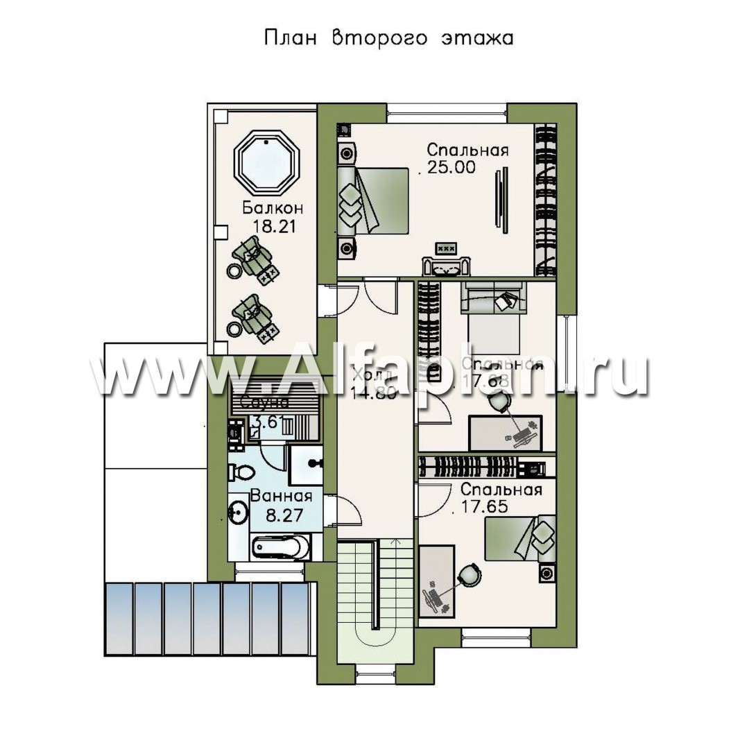 Проекты домов Альфаплан - «Флагман» - коттедж с большой верандой и солярием - план проекта №3