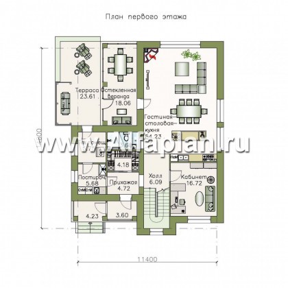 Проекты домов Альфаплан - «Флагман» - коттедж с большой верандой и солярием - превью плана проекта №1