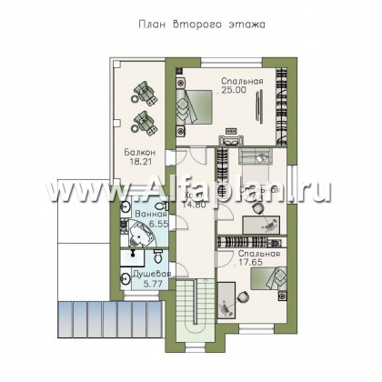 Проекты домов Альфаплан - «Флагман» - коттедж с большой верандой и солярием - превью плана проекта №2