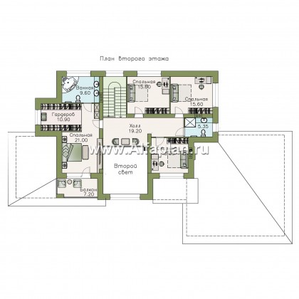 Проекты домов Альфаплан - «Арно» - классический особняк с двусветной столовой и большим гаражом - превью плана проекта №4