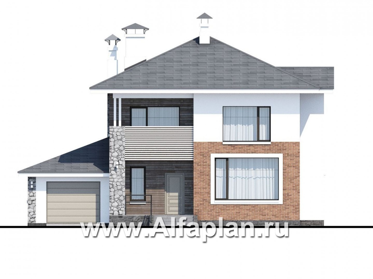 Проекты домов Альфаплан - «Сектор счастья» - стильный современный дом с гаражом - изображение фасада №1
