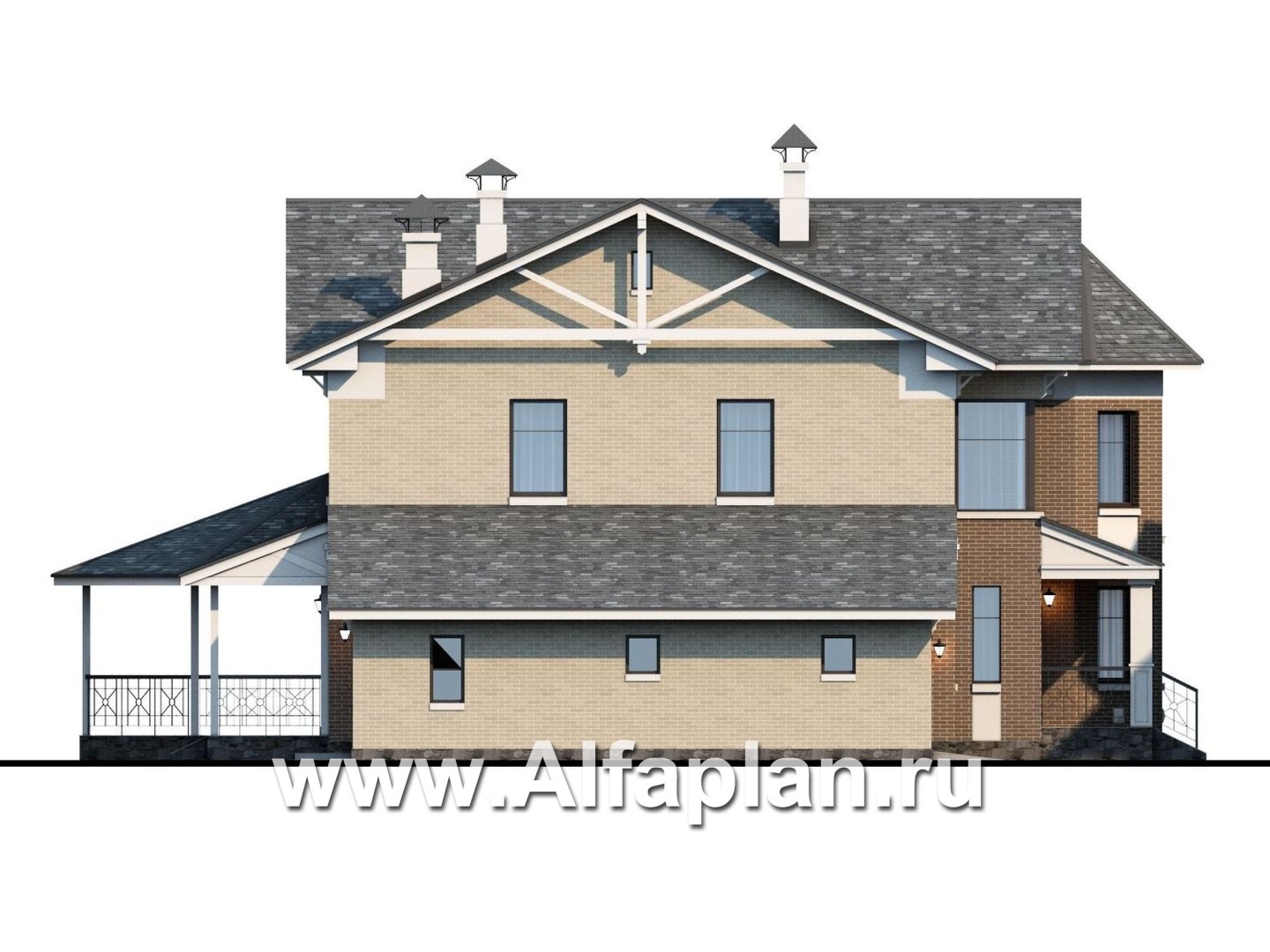 Проекты домов Альфаплан - «Clever» - классический коттедж с гаражом и террасой - изображение фасада №3