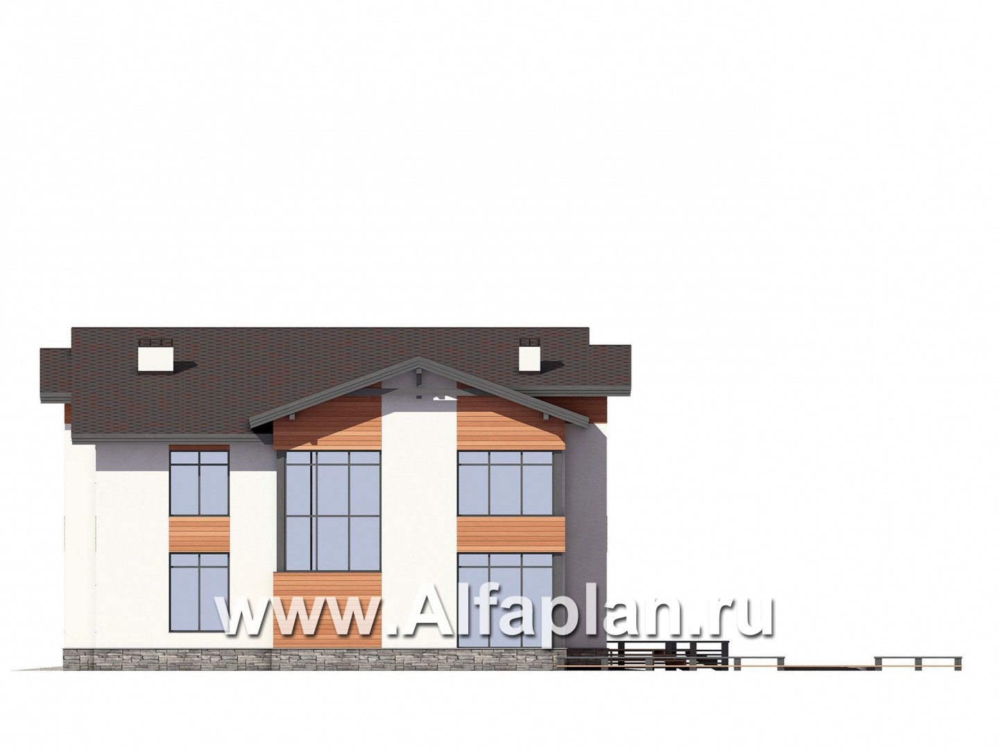 Проекты домов Альфаплан - Современный особняк с гаражом и большой террасой - изображение фасада №2
