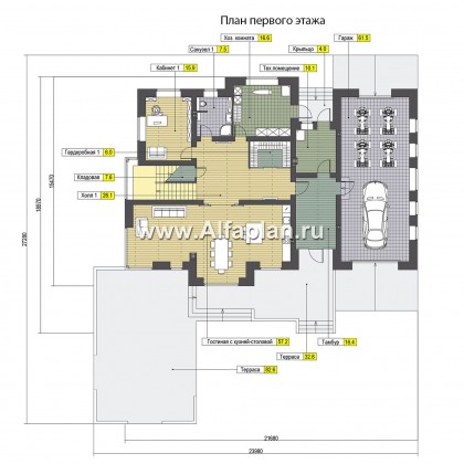 Проекты домов Альфаплан - Современный особняк с гаражом и большой террасой - превью плана проекта №1