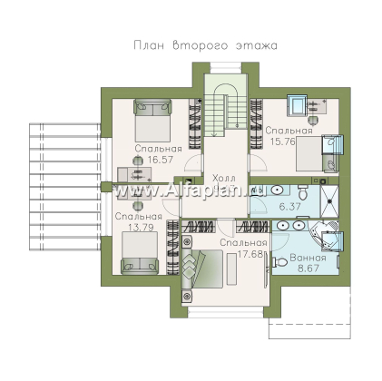 Проекты домов Альфаплан - «Домик в Коломне» - уютный дом с мансардой - превью плана проекта №2