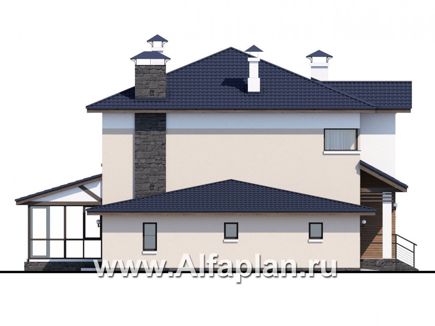 Проекты домов Альфаплан - «Преимущество» - современный  удобный дом с гаражом - изображение фасада №3