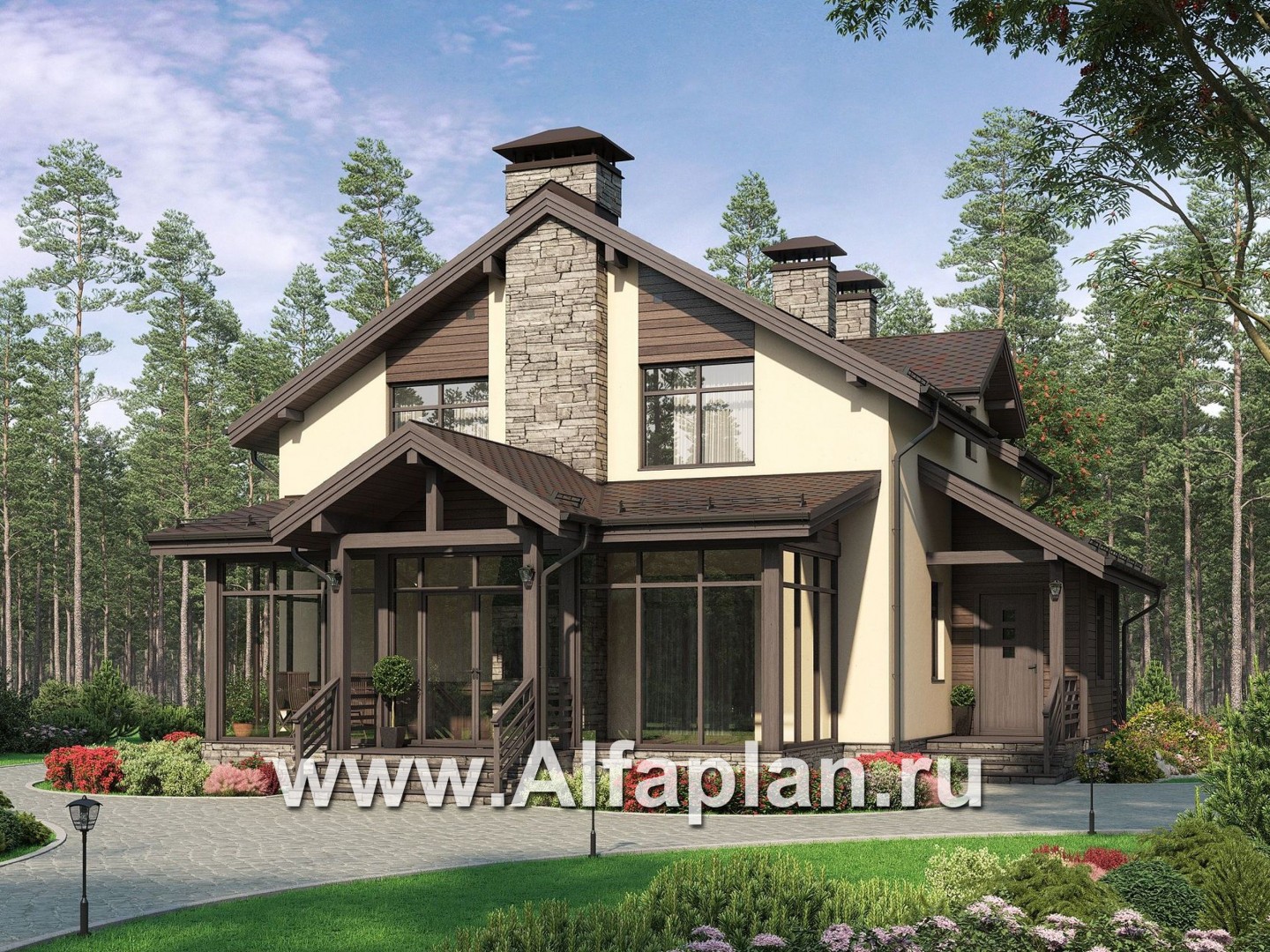 Проекты домов Альфаплан - Мансардный дом с барбекю на террасе - основное изображение