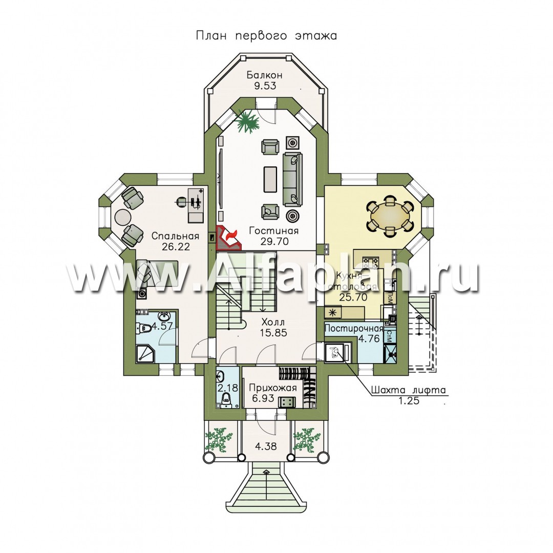 Проекты домов Альфаплан - «Головин плюс» - аристократический коттедж с бассейном в цоколе - изображение плана проекта №2