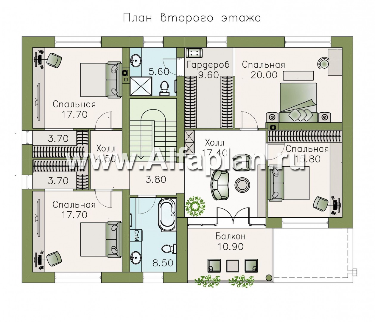 Проекты домов Альфаплан - «Гоген» - коттедж (дуплекс) с эксплуатируемой кровлей - изображение плана проекта №2