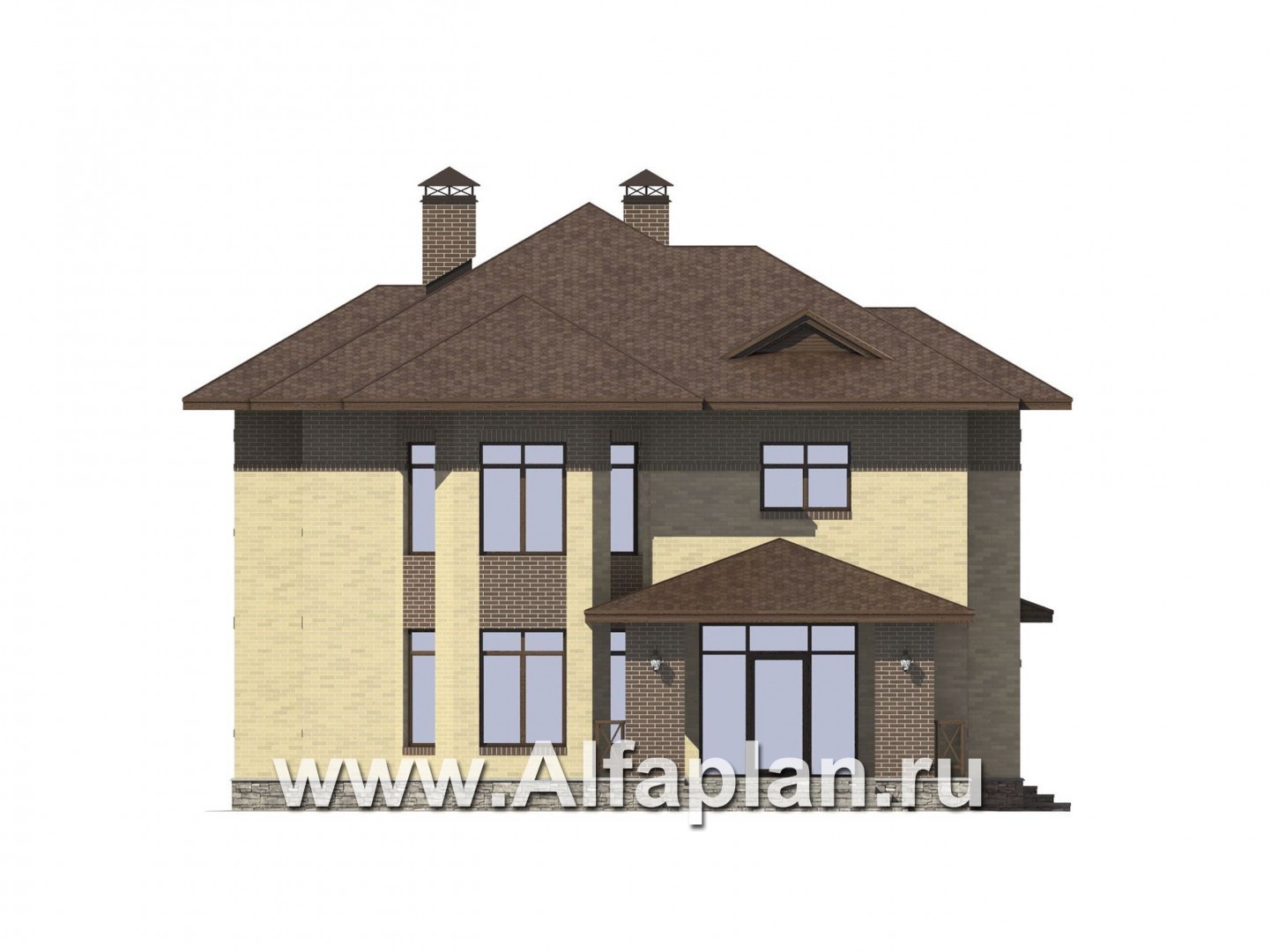 Проекты домов Альфаплан - Комфортный современный коттедж с навесом для машины - изображение фасада №2