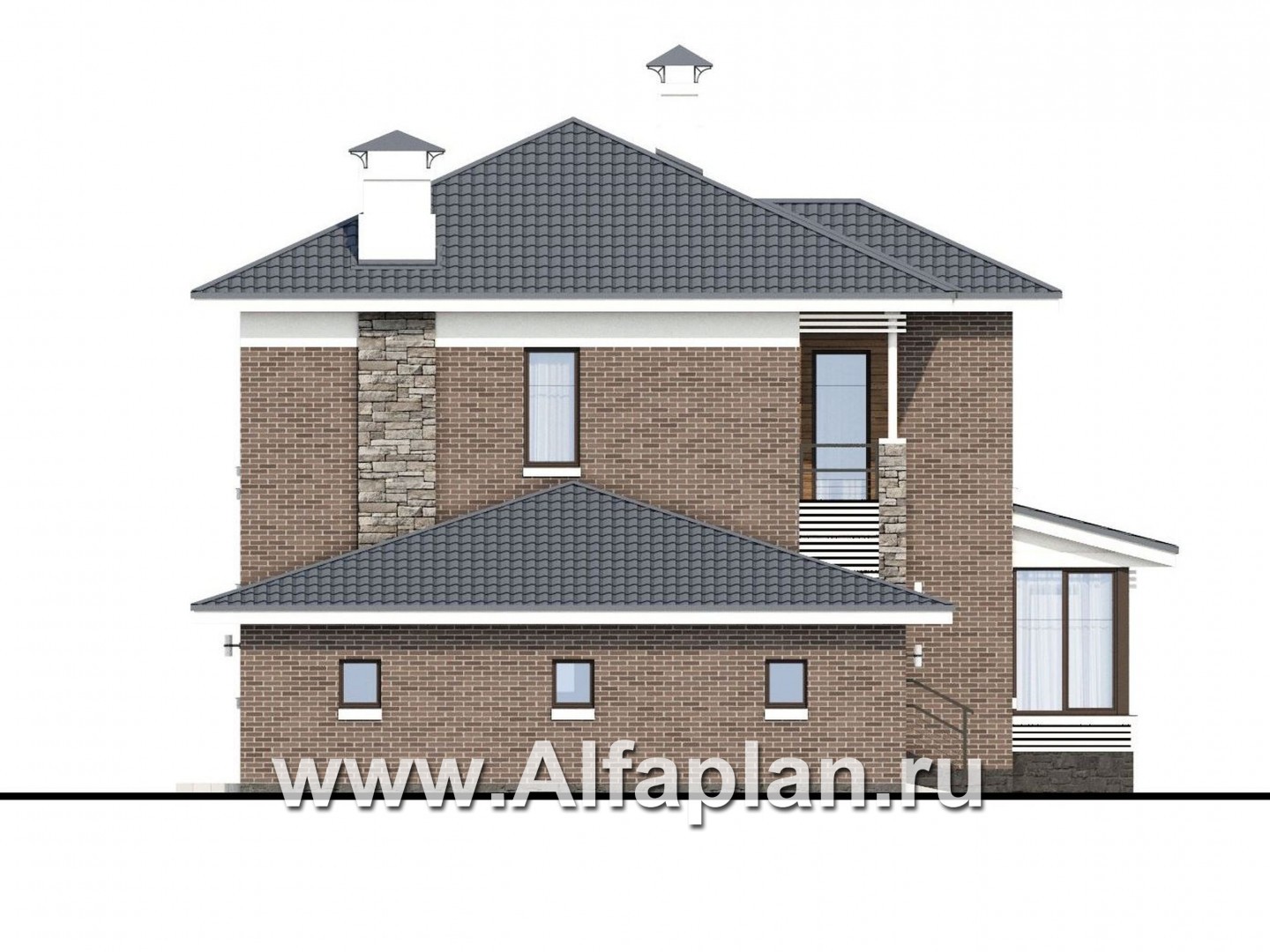 Проекты домов Альфаплан - «Летний вечер» - современный двухэтажный коттедж с гаражом и верандой - изображение фасада №3