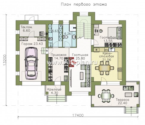 Проекты домов Альфаплан - «Светлая полоса» - современный двухэтажный коттедж с гаражом и верандой - превью плана проекта №1