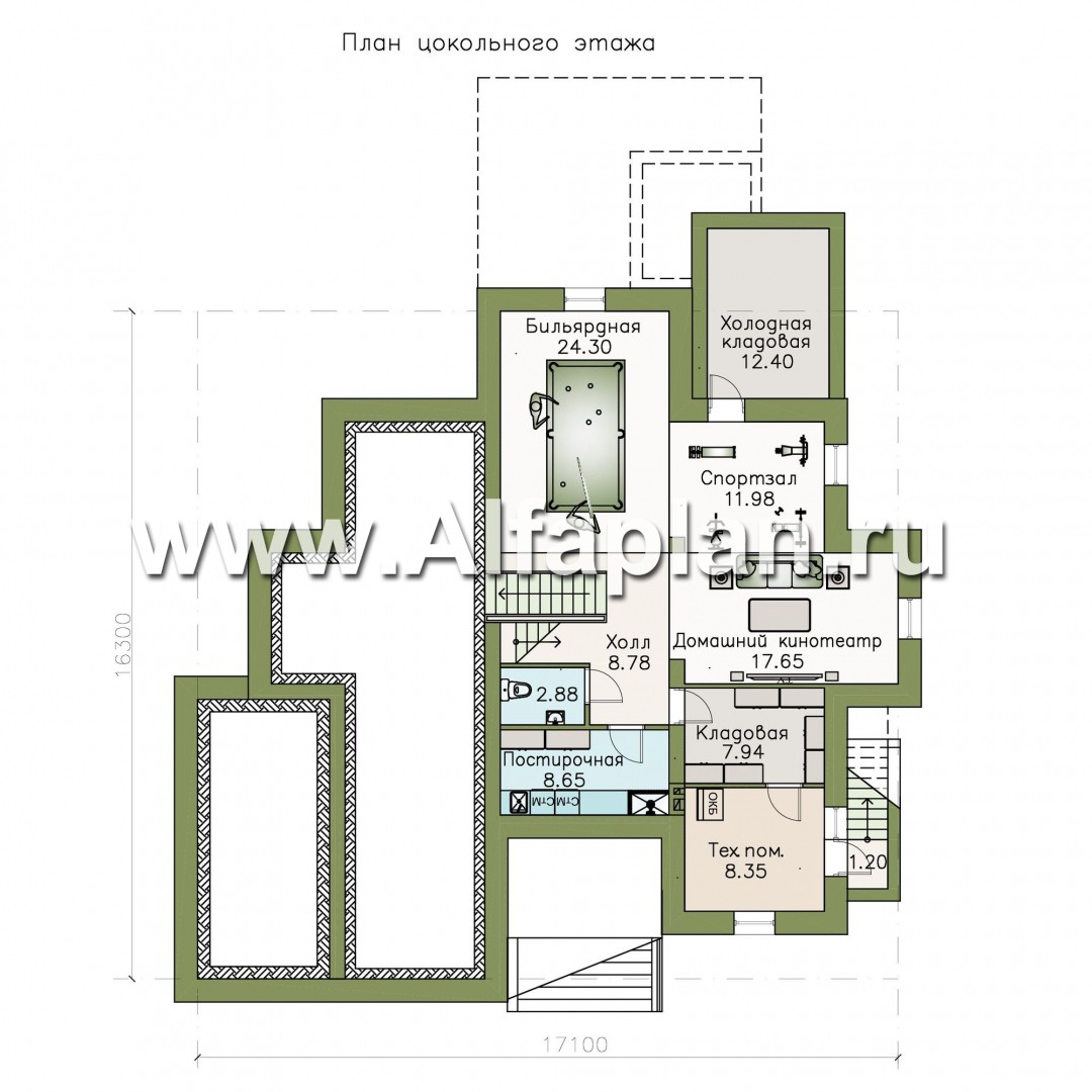 Проекты домов Альфаплан - «Современник плюс» - современный коттедж c цокольным этажом - изображение плана проекта №1
