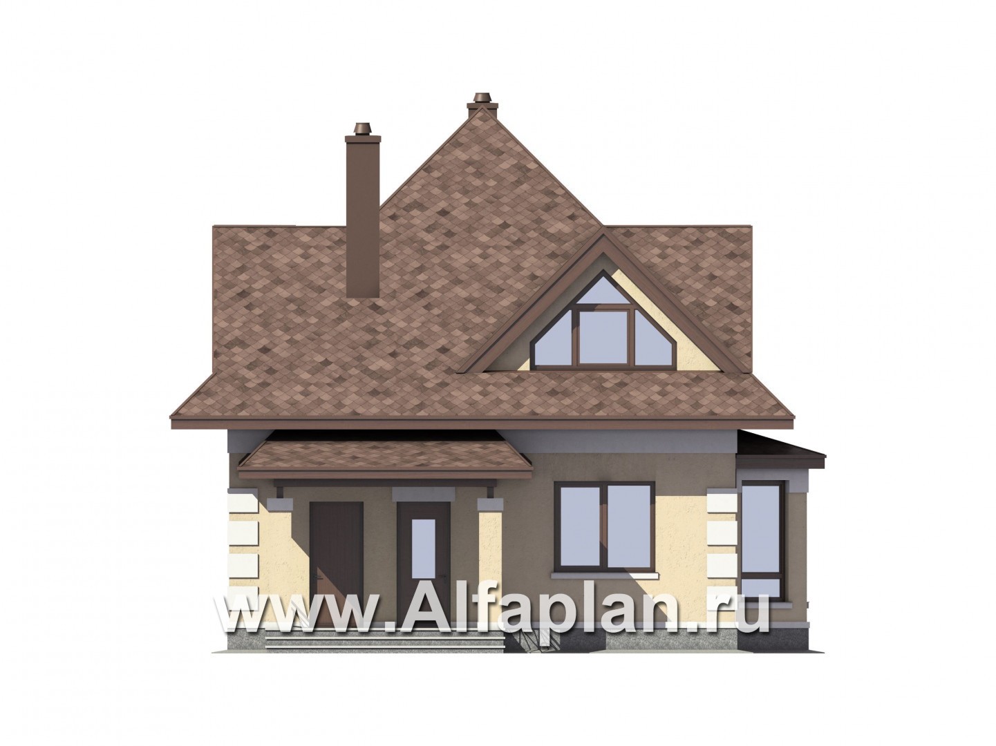 Проекты домов Альфаплан - Компактный мансардный дом из газобетона - изображение фасада №1