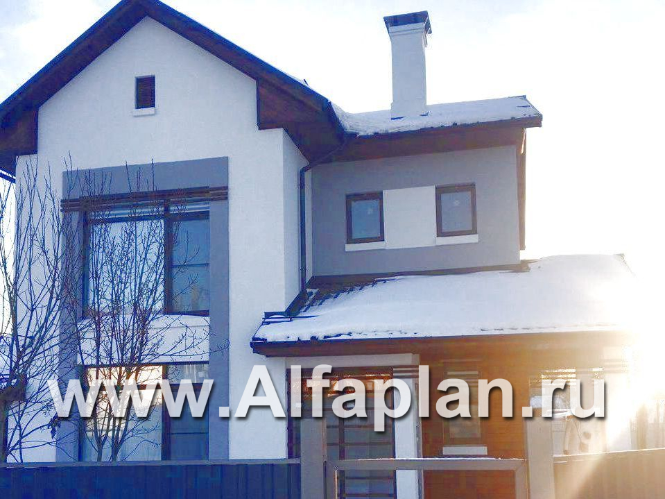 Проекты домов Альфаплан - «Каюткомпания» - экономичный дом для небольшой семьи с гаражом - основное изображение