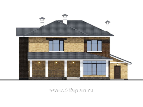 Проекты домов Альфаплан - «Граф Орлов» - классический комфортабельный коттедж с гаражом - превью фасада №4