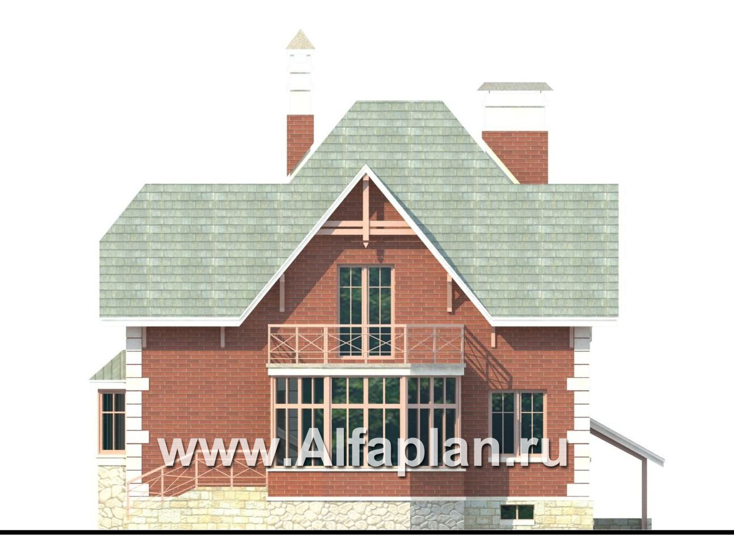 Проекты домов Альфаплан - «Приорат Плюс» - проект коттеджа с цоколем - изображение фасада №4