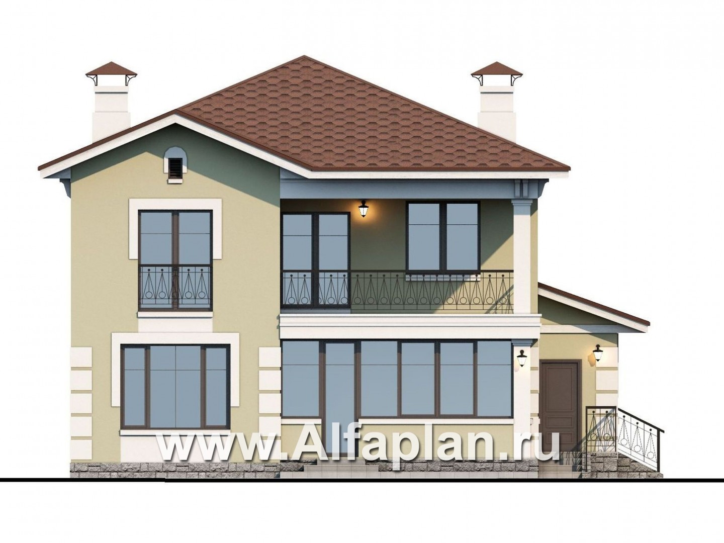 Проекты домов Альфаплан - «Кваренги» - классический коттедж с террасой и просторной лоджией - изображение фасада №4