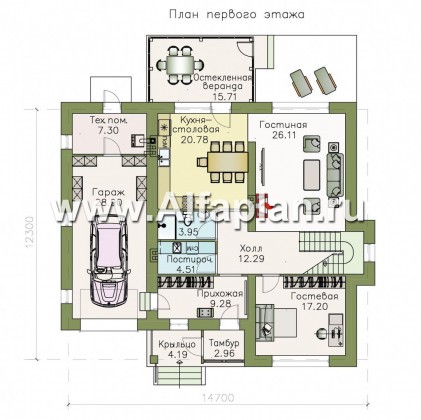 Проекты домов Альфаплан - «Выбор» - проект современного загородного дома с гаражом - превью плана проекта №1