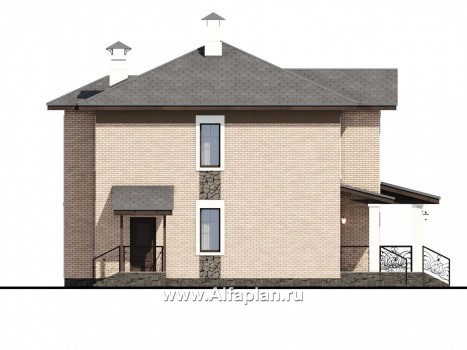 Проекты домов Альфаплан - «Арт-Нуво» - респектабельный двухэтажный дом в стиле модерн - превью фасада №3