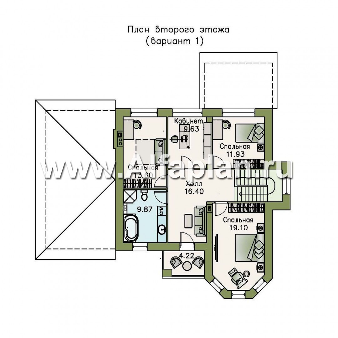 Проекты домов Альфаплан - «Благополучие» - классический коттедж с открытой планировкой и гаражом - план проекта №2