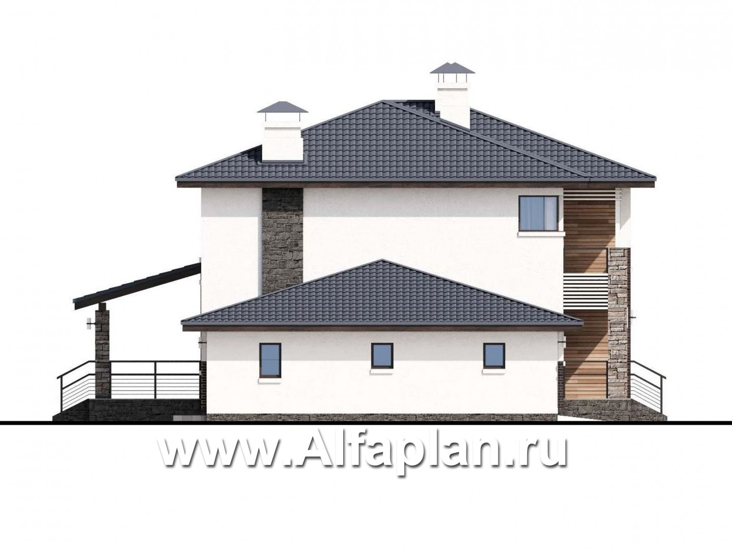 Проекты домов Альфаплан - «Страйк» - современный дом с открытой планировкой и гаражом - изображение фасада №3