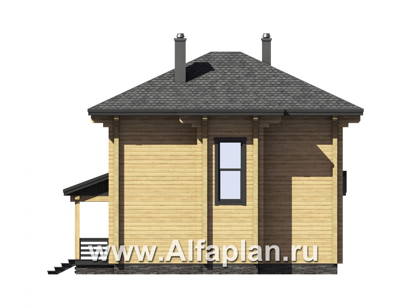 Проекты домов Альфаплан - Двухэтажный деревянный дом с террасой - изображение фасада №3