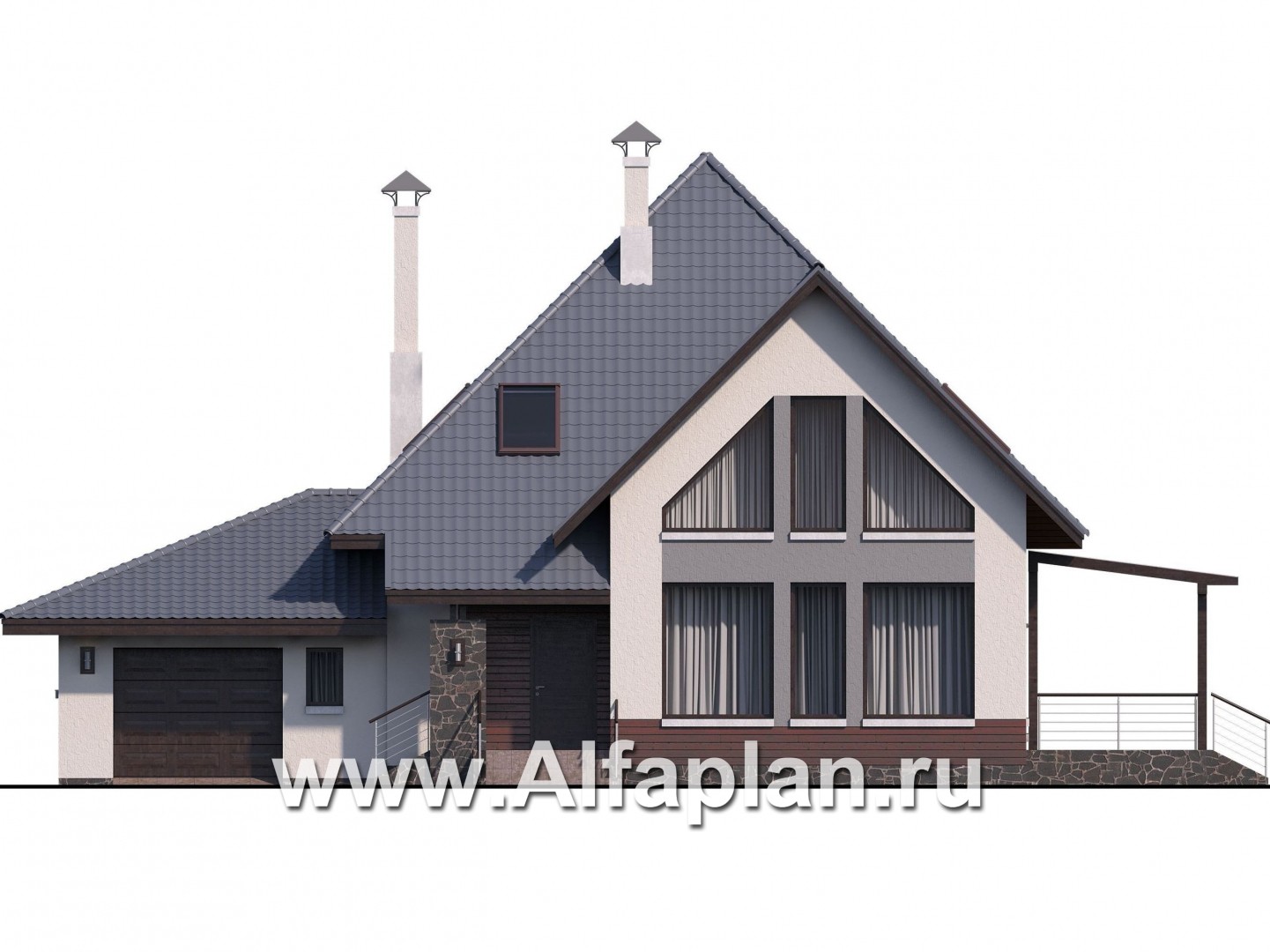 Проекты домов Альфаплан - «Плеяды» - современный мансардный дом - изображение фасада №1
