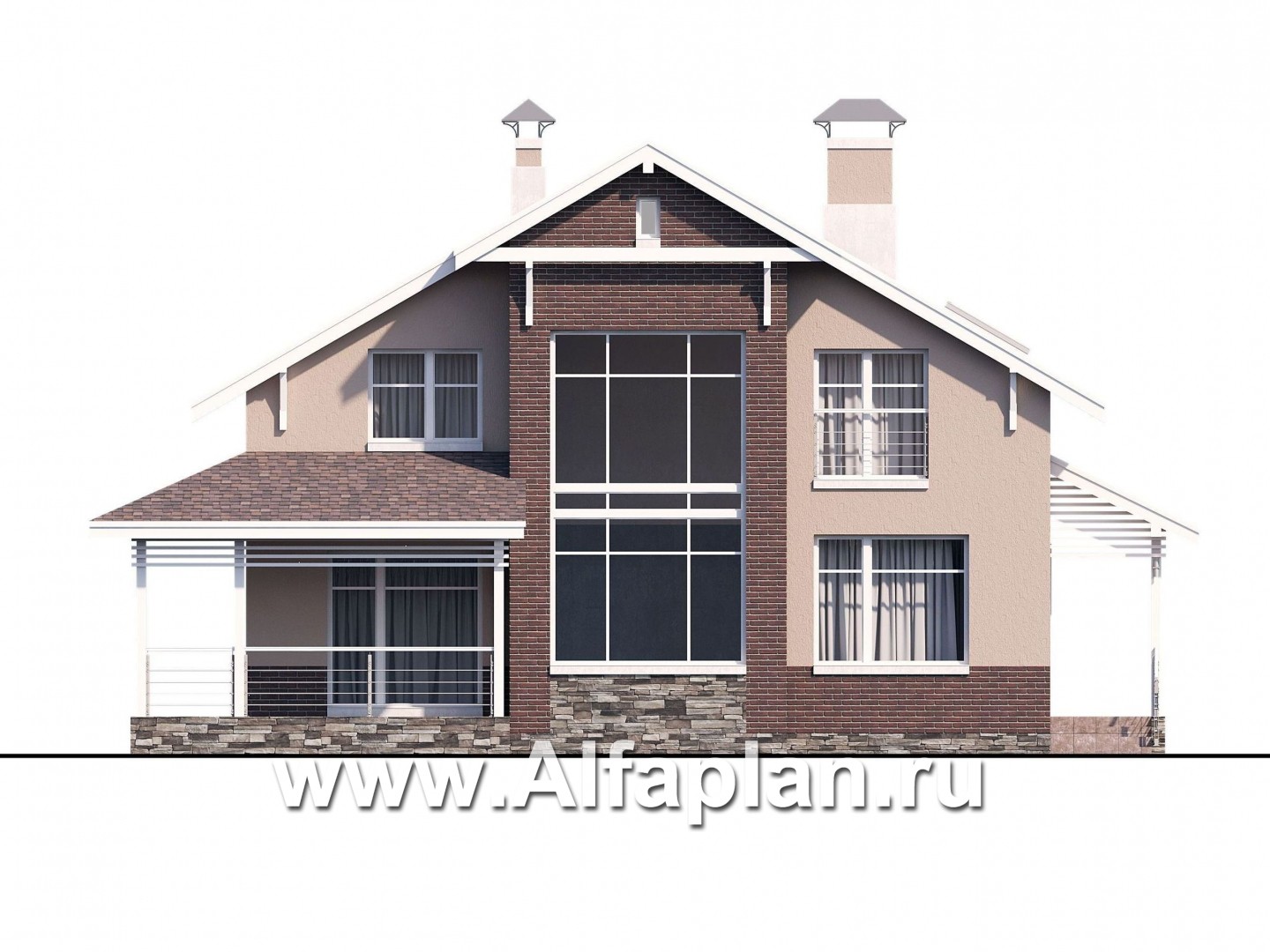Проекты домов Альфаплан - «Регата» - комфортный план дома, двускатная крыша - изображение фасада №1