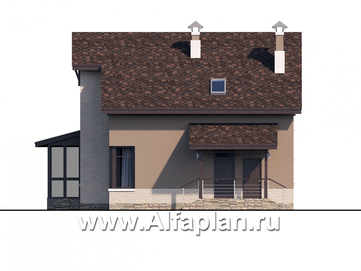 Проекты домов Альфаплан - «Регата» - загородный дом с мансардой под двускатной крышей - изображение фасада №2