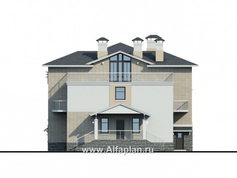 Проекты домов Альфаплан - «Три семерки» — трехэтажный загородный особняк с бассейном ДУО - превью фасада №2