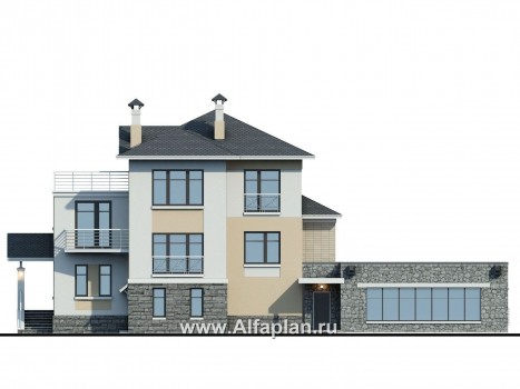 Проекты домов Альфаплан - «Три семерки» — трехэтажный загородный особняк с бассейном ДУО - превью фасада №4