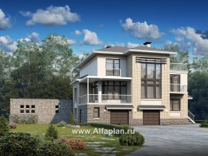 Проекты домов Альфаплан - «Три семерки» — трехэтажный загородный особняк с бассейном ДУО - превью основного изображения