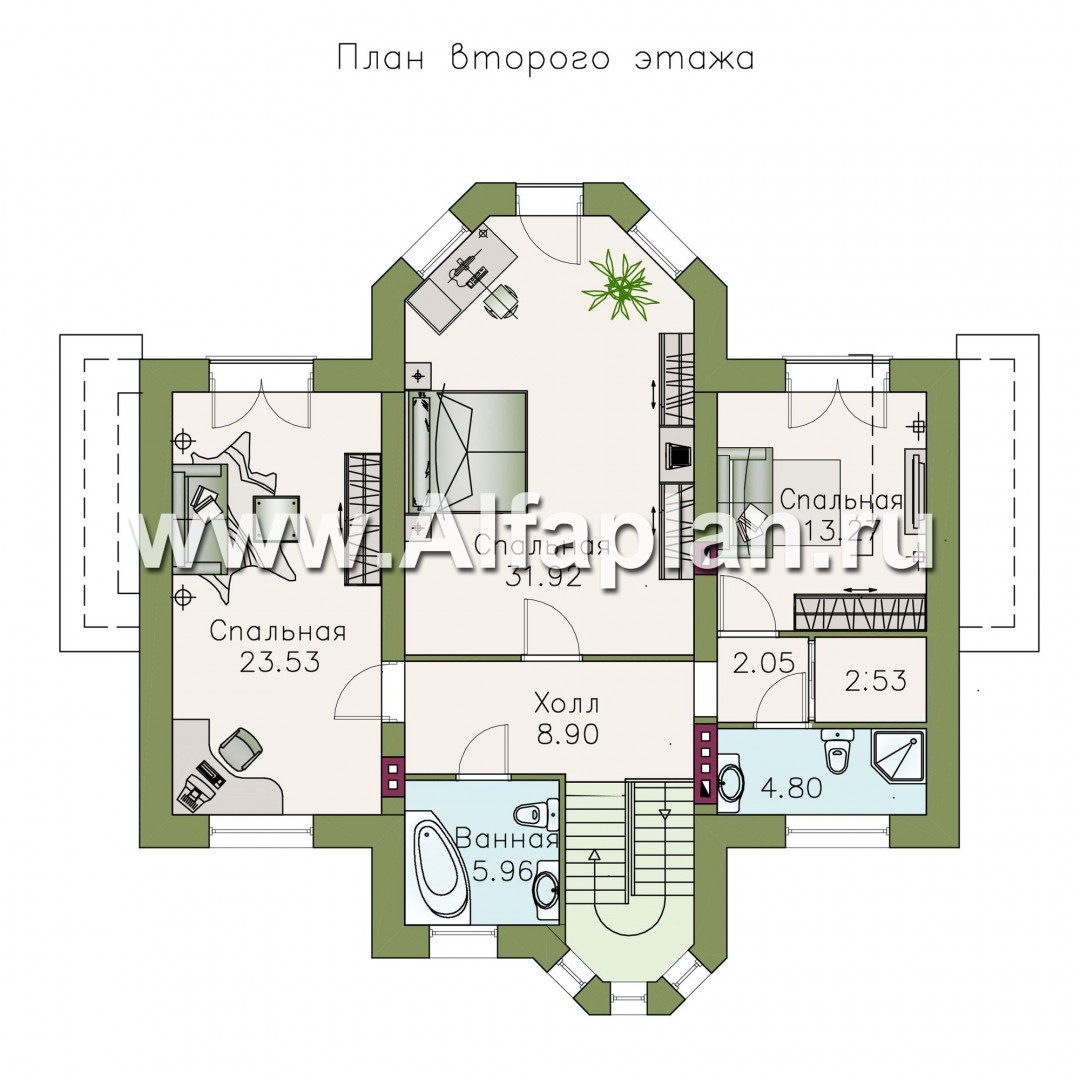 Проекты домов Альфаплан - «Монплезир» - проект двухэтажного  изысканного коттеджа - изображение плана проекта №2