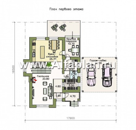 Проекты домов Альфаплан - «Потемкин» - элегантный коттедж с навесом для машин - превью плана проекта №1
