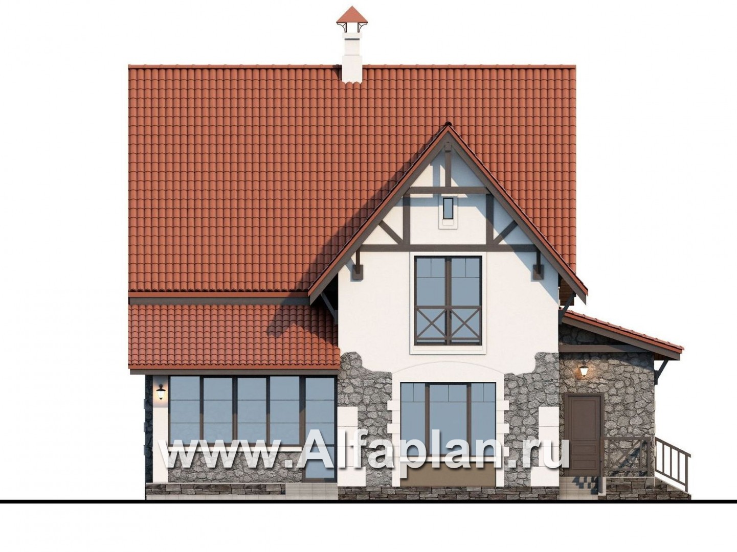 Проекты домов Альфаплан - «Госпожа Буонасье» - компактный коттедж с жилой мансардой - изображение фасада №4