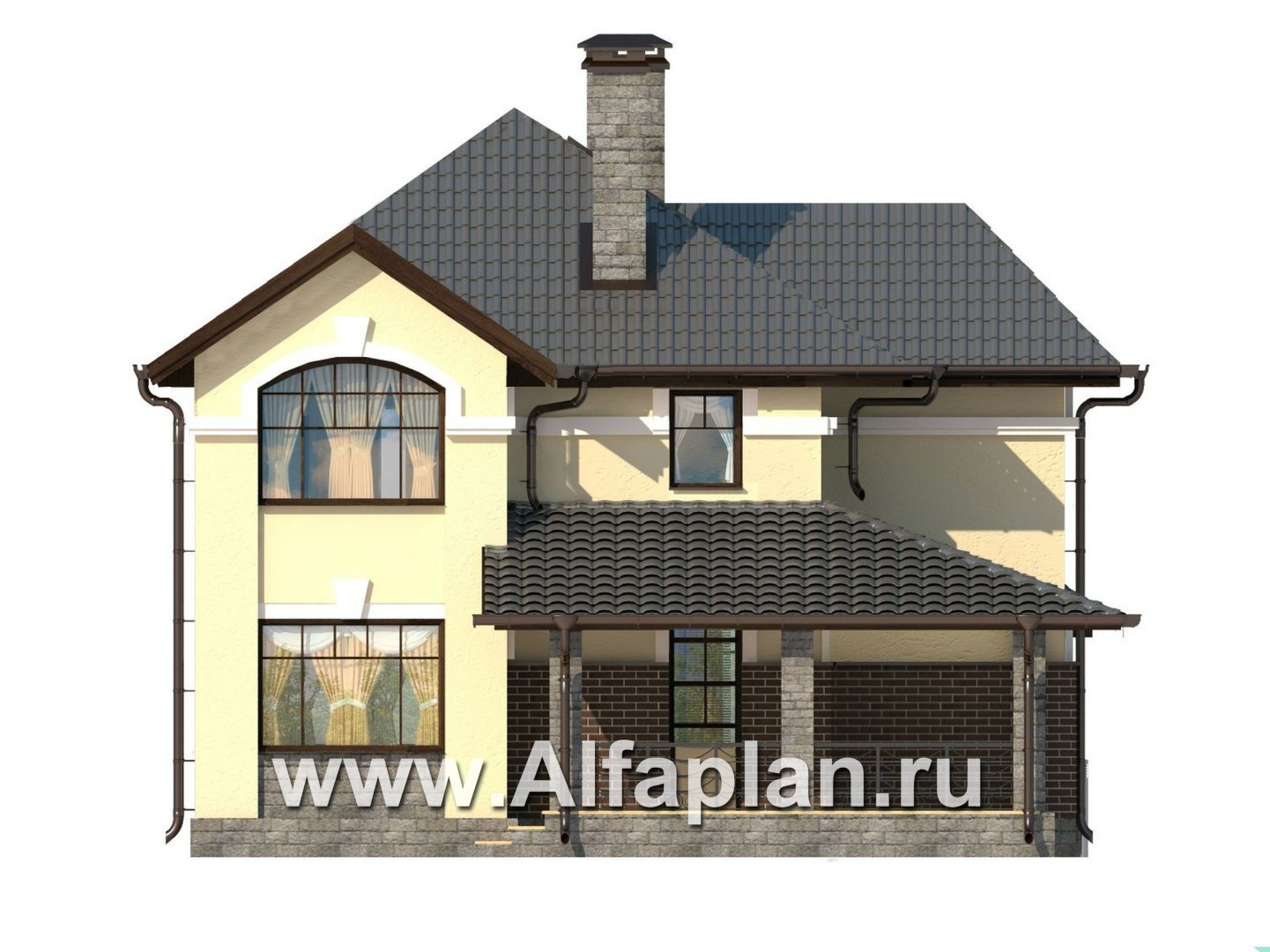 Проекты домов Альфаплан - Компактный двухэтажный дом c с большой террасой - изображение фасада №2