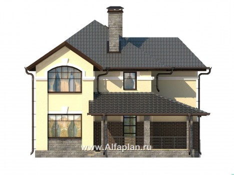 Проекты домов Альфаплан - Компактный двухэтажный дом c с большой террасой - превью фасада №2