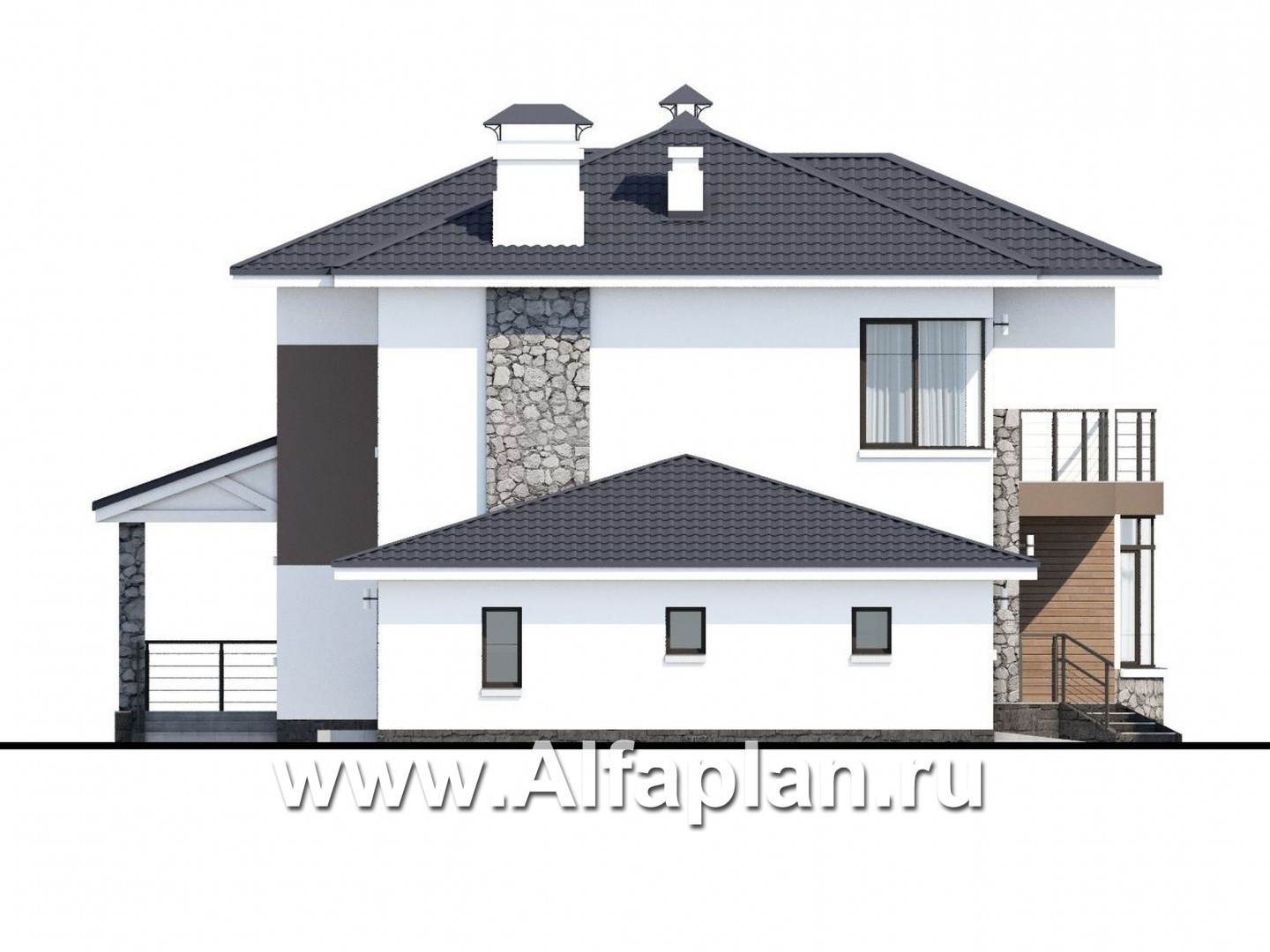 Проекты домов Альфаплан - «Гедонист»- коттедж с гаражом и эффектным остеклением - изображение фасада №3