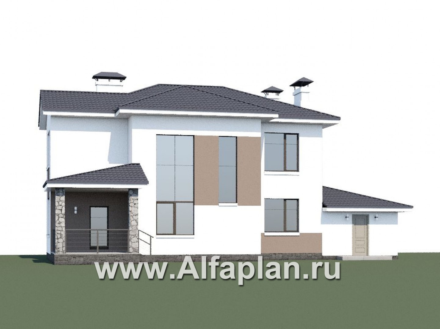 Проекты домов Альфаплан - «Гедонист» -  проект двухэтажного дома с двусветной столовой, с террасой и балконом, гараж, в скандинавском стиле - дополнительное изображение №1