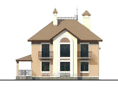 Проекты домов Альфаплан - «Разумовский» - красивый коттедж с элементами стиля модерн - превью фасада №4