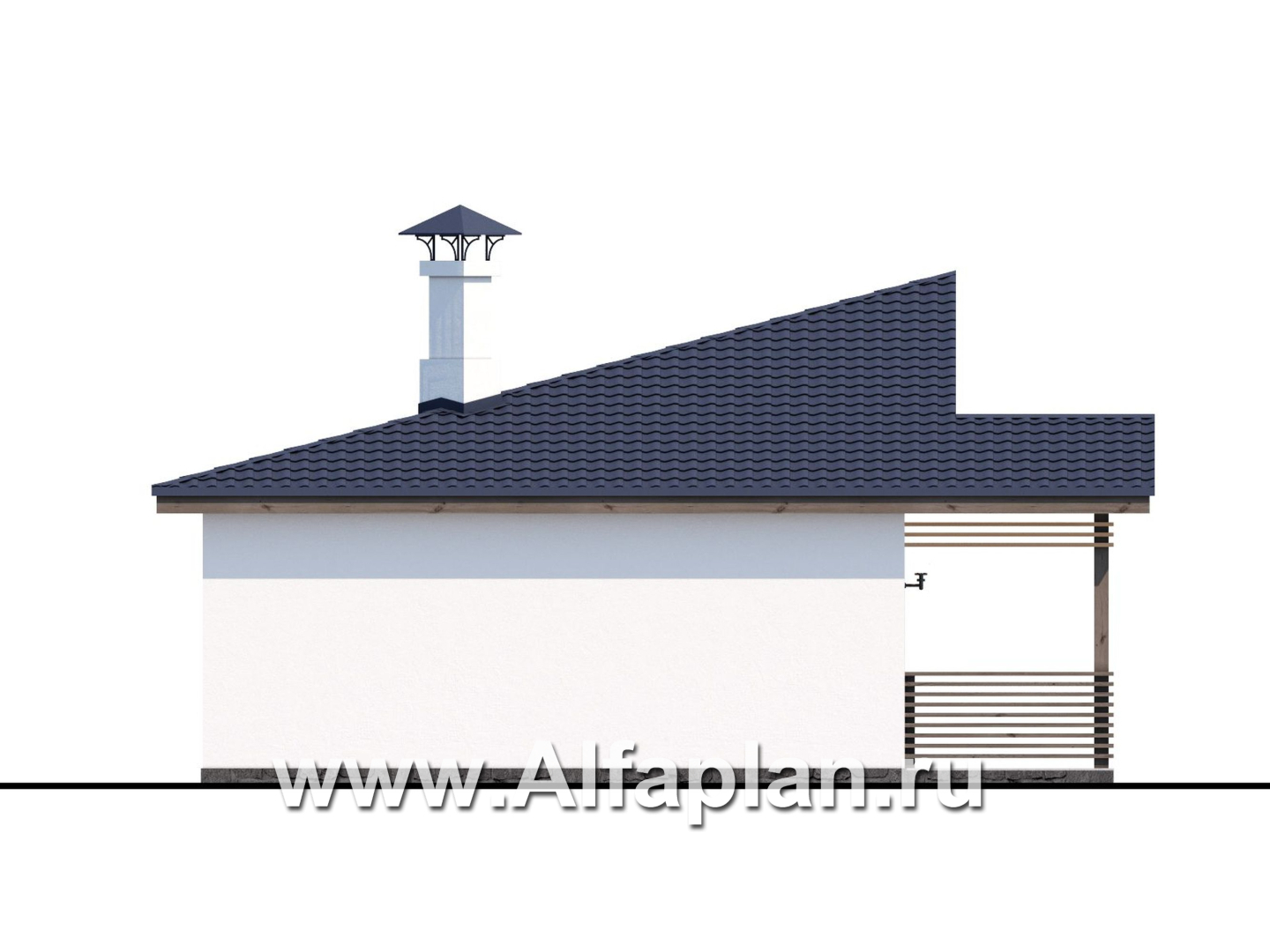 Проекты домов Альфаплан - Современная баня с угловым решением плана и оригинальной кровлей - изображение фасада №3