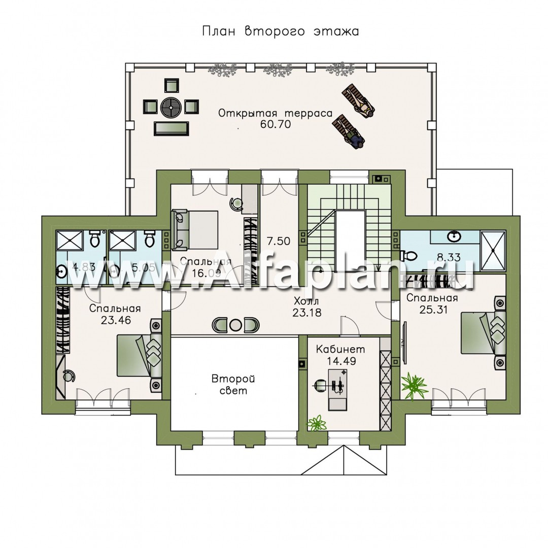 Проекты домов Альфаплан - «Богема» — эксклюзивное классическое поместье с бассейном - изображение плана проекта №2