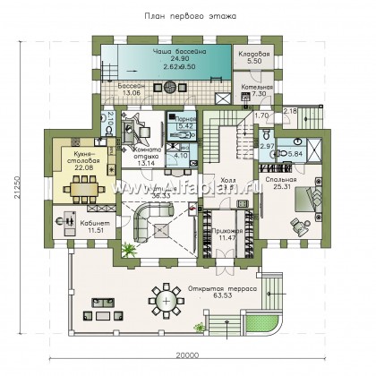 Проекты домов Альфаплан - «Богема» — эксклюзивное классическое поместье с бассейном - превью плана проекта №1
