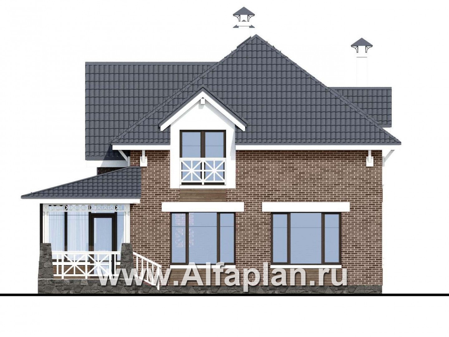 Проекты домов Альфаплан - «Медея» - компактный дом с верандой на главном фасаде - изображение фасада №2