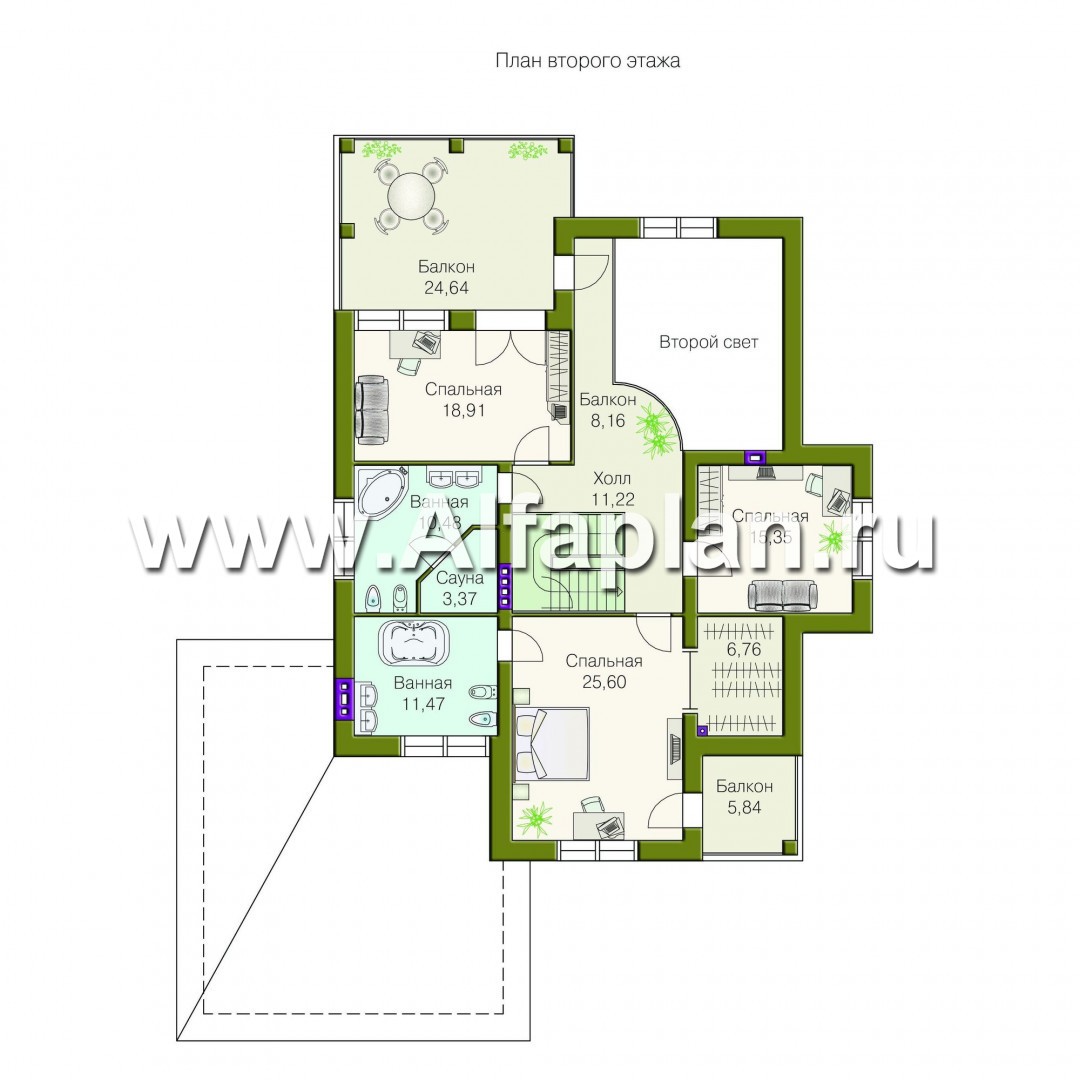 Проекты домов Альфаплан - «Строганов» - респектабельный коттедж с классической архитектурой - изображение плана проекта №2