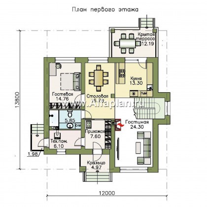 Проекты домов Альфаплан - «Страйк» - современный дом с открытой планировкой - превью плана проекта №1